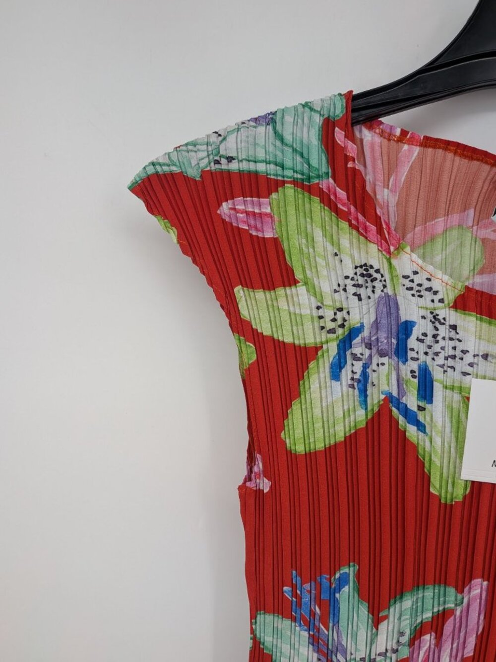 Pleated Floral Top Abstract Botanical Cottage Resort Accordion Artsy Y2K Large - Picture 5 of 7
